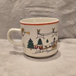 The Joy of Christmas Mug Jamestown China Santa Sleigh Reindeer Angel Design